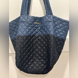 MZ Wallace Quilted Blue and Black Tote with Diamond Stitching